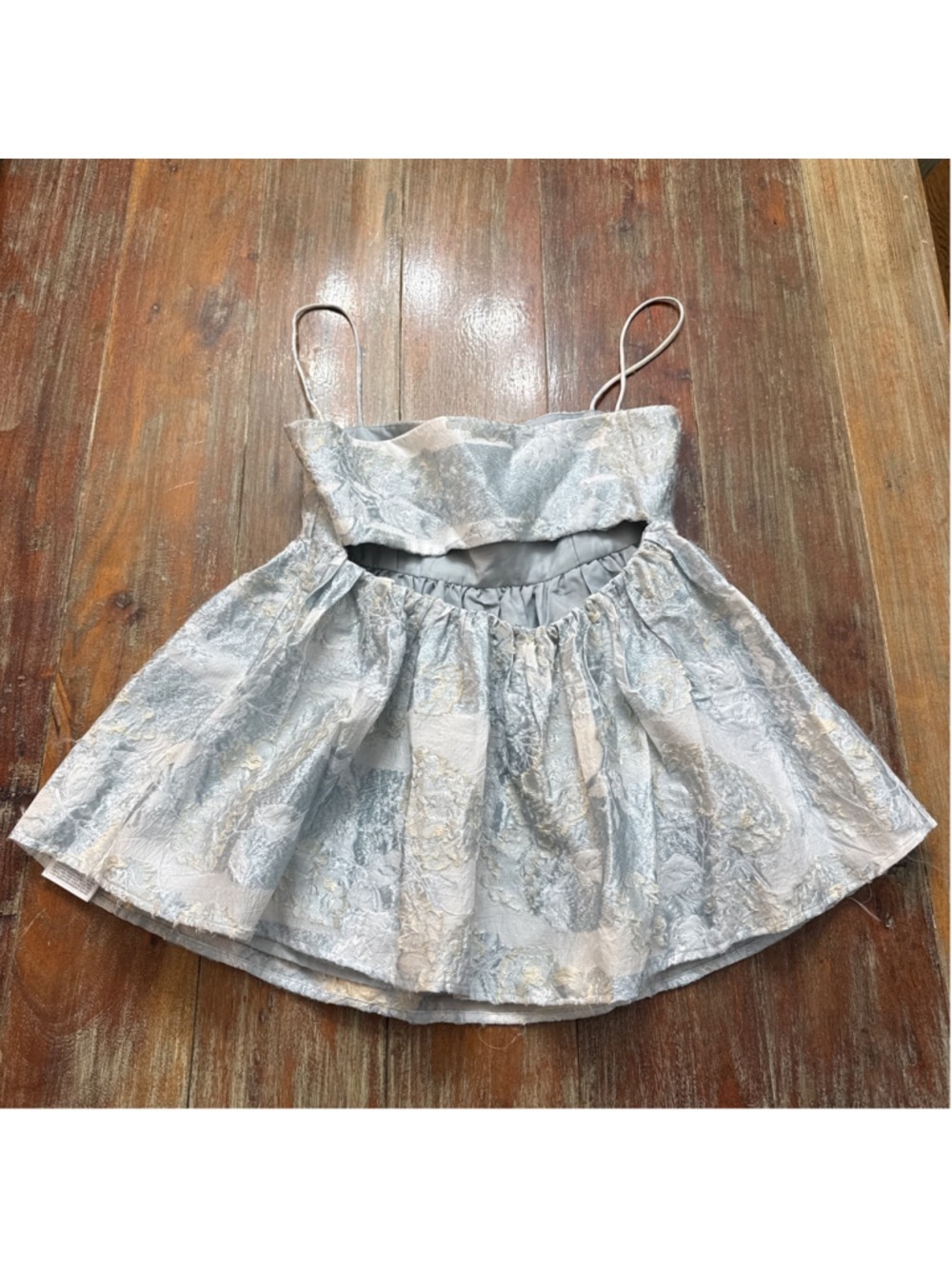 Stine Goya SGHari Cutout Metallic Floral Jacquard Peplum Cami Top Ice Blue XS - Picture 7 of 13